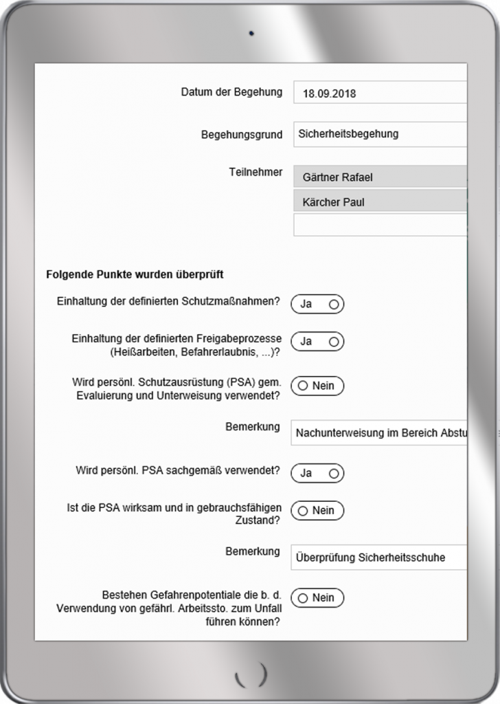 syneris APP Begehung mit Checkliste