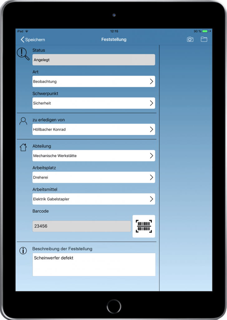 Begehung mit der syneris APP inkl. QR-Codezuordnung