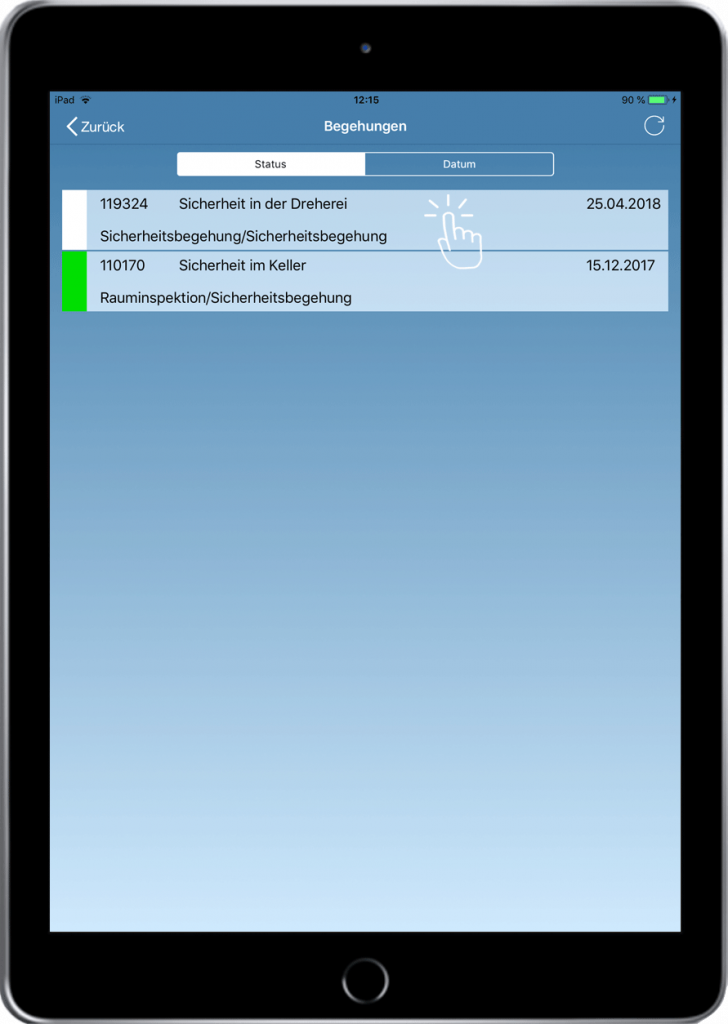 Perform scheduled walk-through with the syneris APP