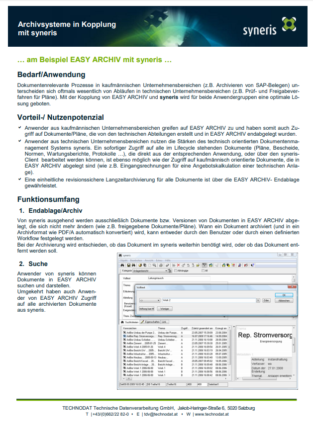 Technodat Flyer syneris Archivsysteme