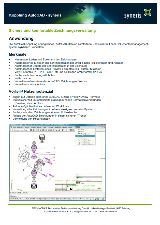 Technodat Flyer syneris AutoCAD-Kopplung