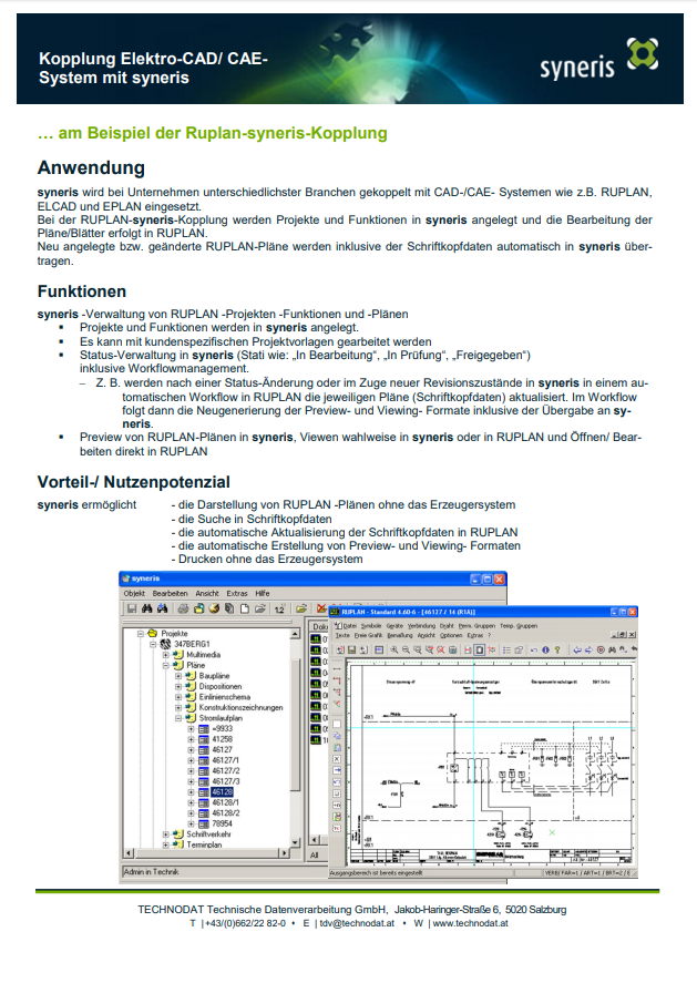 Technodat Flyer syneris ElektroCAD-Kopplung