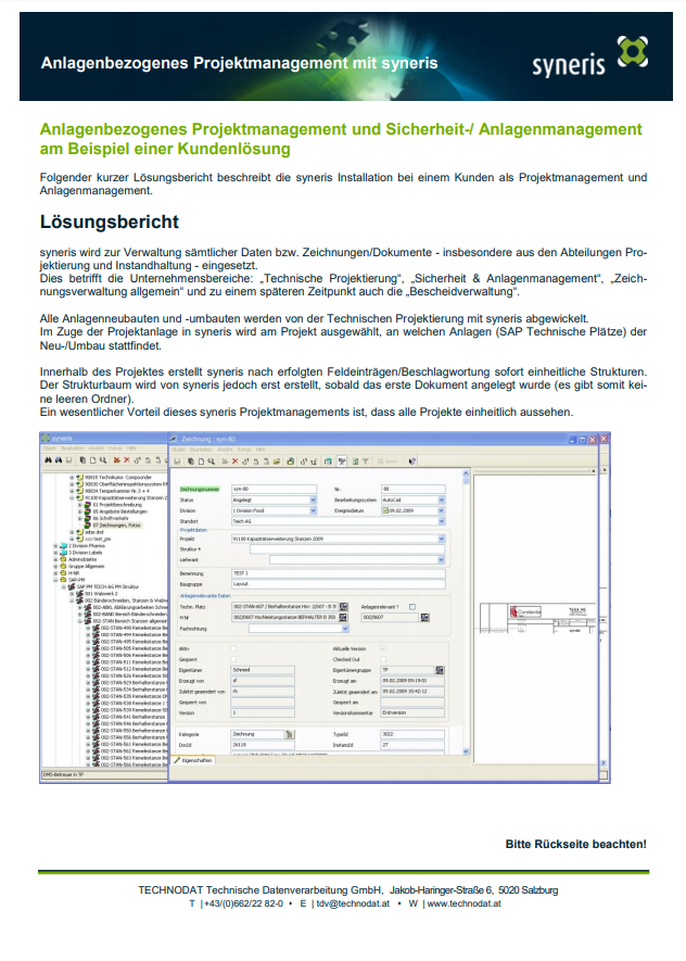 Technodat Flyer syneris Projektmanagement