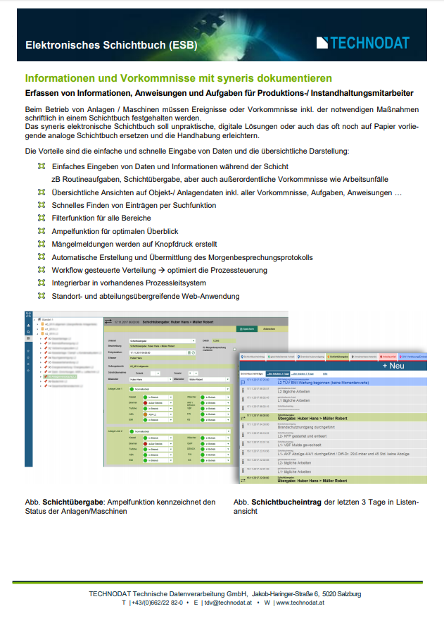 Technodat Flyer Elektronisches Schichtbuch