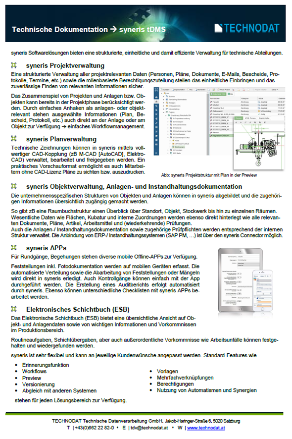 Technodat Flyer syneris Dokumentation