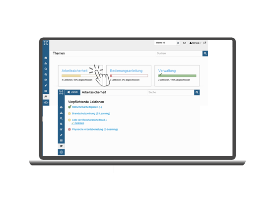 Online instruction: completion status with traffic light function.