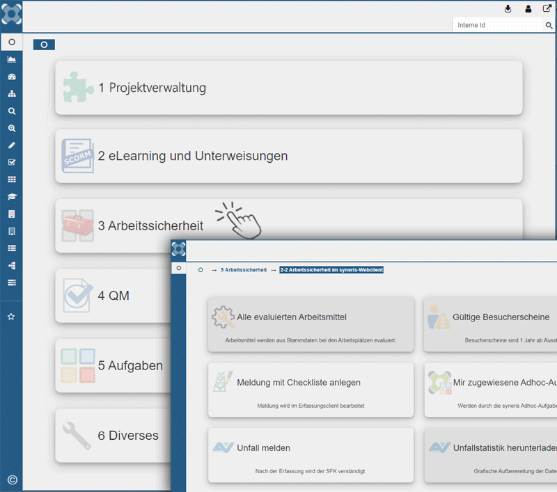 Einfacher Einstieg syneris Actiivity View mit Aufgabenbereichen