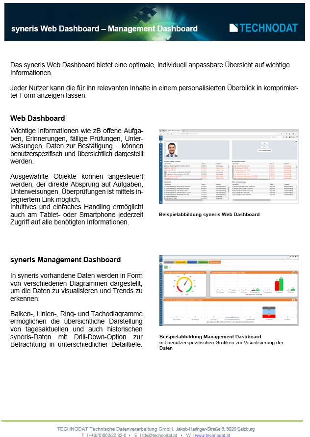 Technodat Flyer syneris Web Dashboard & Management Dashboard